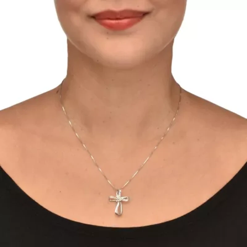 .10 TCW Diamond Sterling Silver Cross Pendant and Chain 18 Inches
