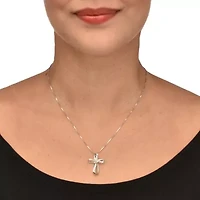 .10 TCW Diamond Sterling Silver Cross Pendant and Chain 18 Inches