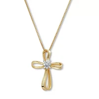 .10 TCW Diamond Gold-Plated Sterling Silver Cross Pendant and Chain 18 Inches