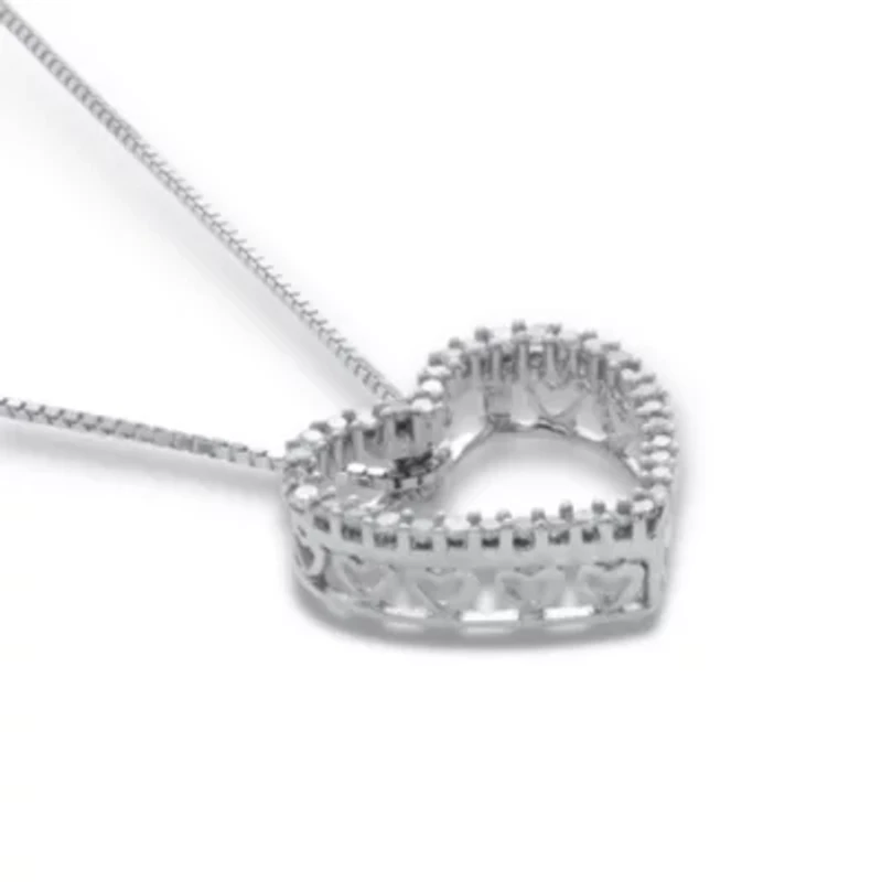 .21 TCW Diamond Sterling Silver Heart Pendant and Chain 18 Inches