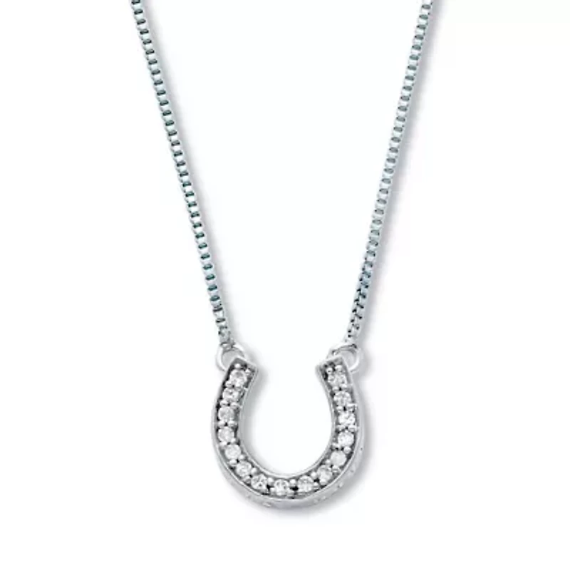 .07 TCW Diamond Sterling Silver Horseshoe Pendant and Chain 18 Inches