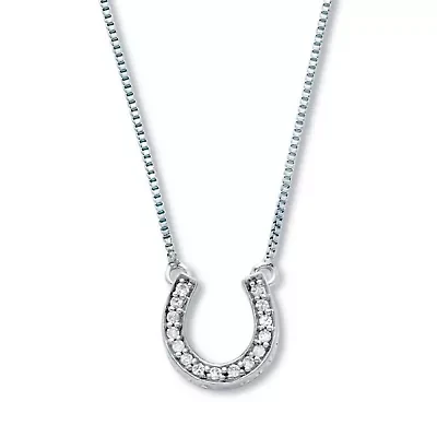 .07 TCW Diamond Sterling Silver Horseshoe Pendant and Chain 18 Inches