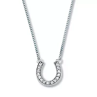 .07 TCW Diamond Sterling Silver Horseshoe Pendant and Chain 18 Inches