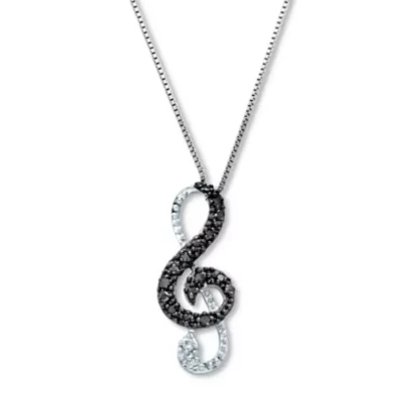 .18 TCW Diamond Sterling Silver Music Note Pendant and Chain 18 Inches
