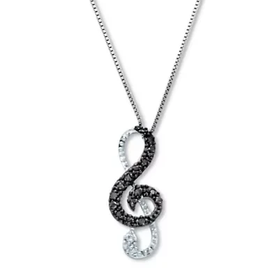 .18 TCW Diamond Sterling Silver Music Note Pendant and Chain 18 Inches