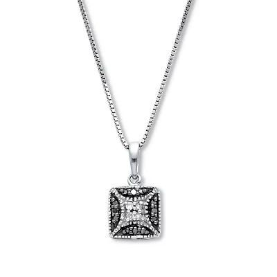 .06 TCW Black Diamond Sterling Silver Square Pendant and Chain 18 Inches