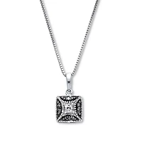 .06 TCW Black Diamond Sterling Silver Square Pendant and Chain 18 Inches