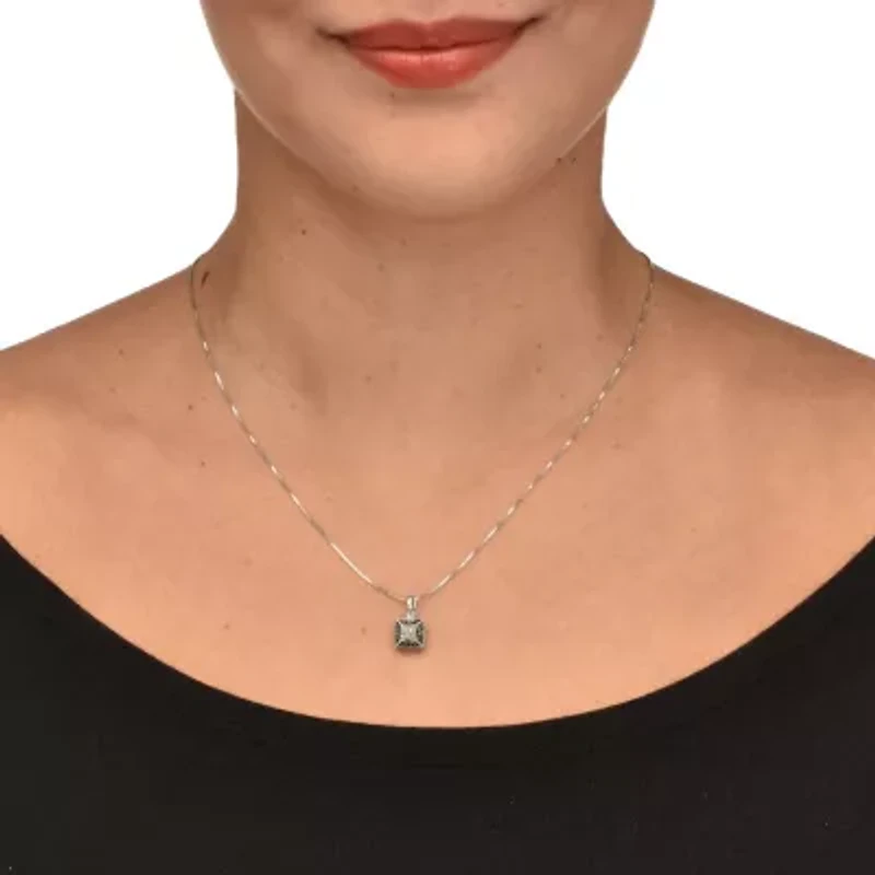 .06 TCW Black Diamond Sterling Silver Square Pendant and Chain 18 Inches
