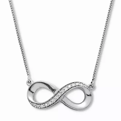 .09 TCW Diamond Sterling Silver Infinity Pendant and Chain 18 Inches