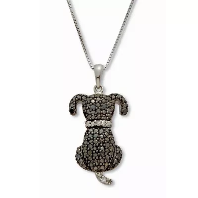 .10 TCW Black and White Diamond Sterling Silver Dog Pendant and Chain 18 Inches