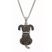 .10 TCW Black and White Diamond Sterling Silver Dog Pendant and Chain 18 Inches