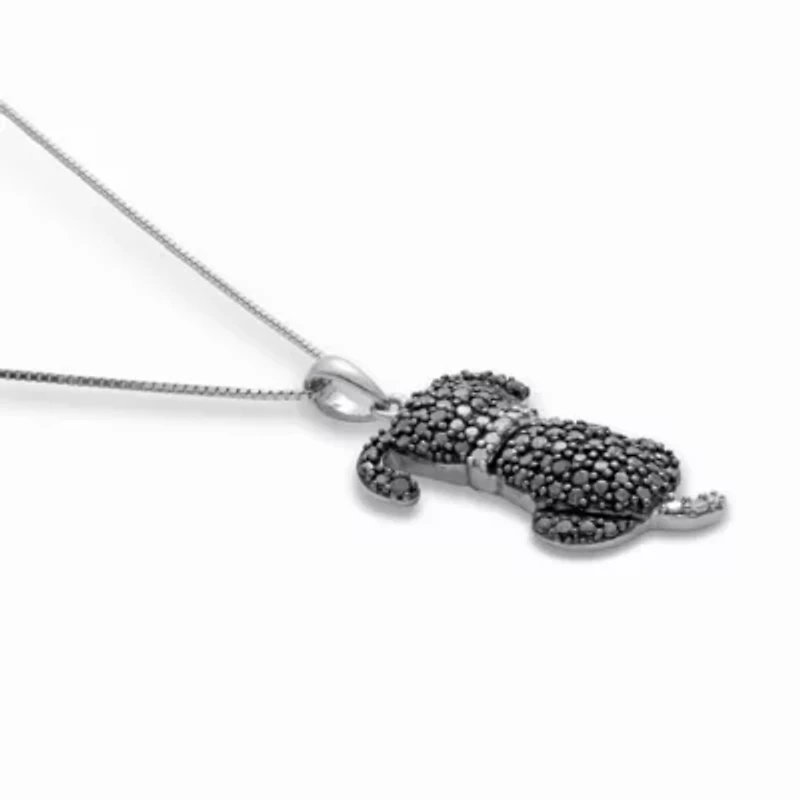 .10 TCW Black and White Diamond Sterling Silver Dog Pendant and Chain 18 Inches