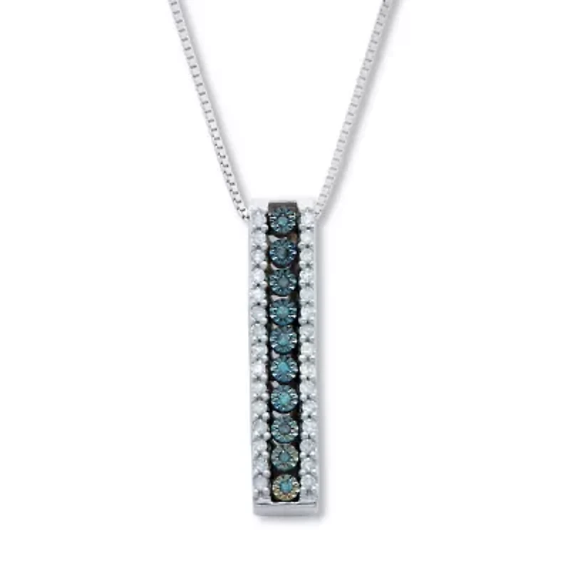 .21 TCW Blue Diamond Sterling Silver Multi-Bar Pendant and Chain 18 Inches