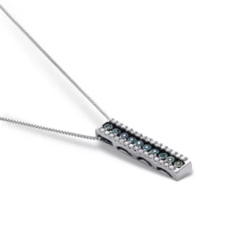 .21 TCW Blue Diamond Sterling Silver Multi-Bar Pendant and Chain 18 Inches
