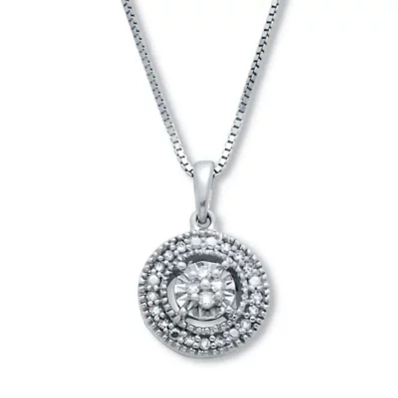 .10 TCW Diamond Sterling Silver Halo Pendant and Chain 18 Inches