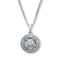 .10 TCW Diamond Sterling Silver Halo Pendant and Chain 18 Inches