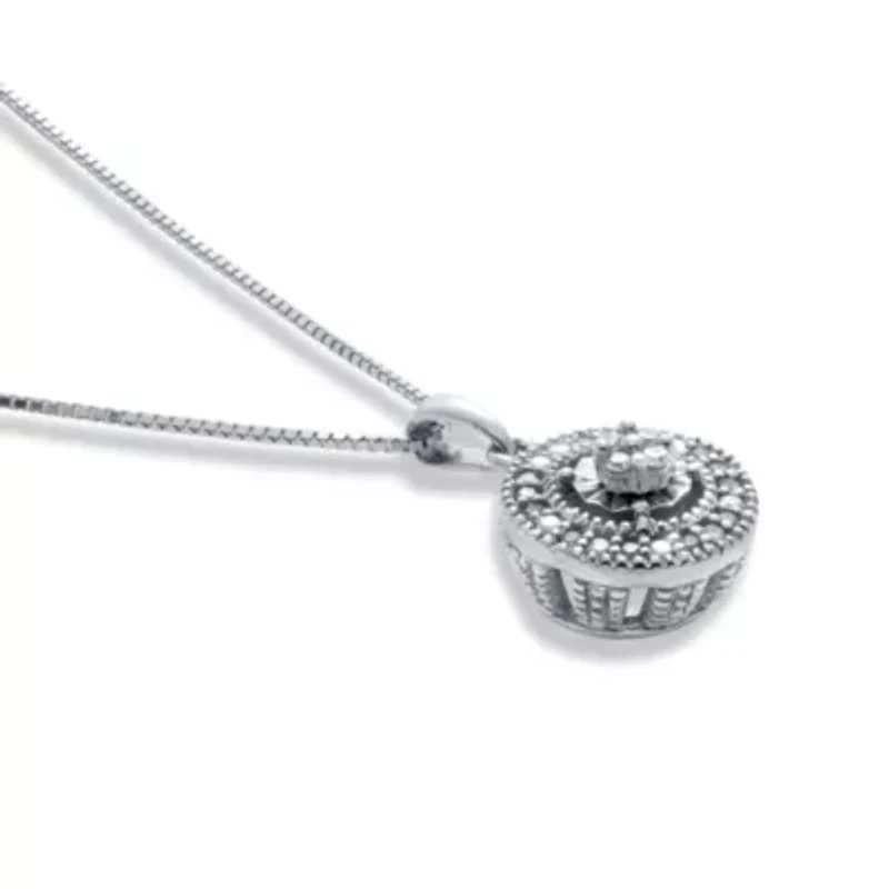 .10 TCW Diamond Sterling Silver Halo Pendant and Chain 18 Inches