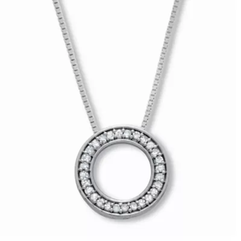 .14 TCW Diamond Sterling Silver Circle Necklace 18 Inches