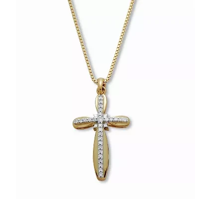 .16 TCW Diamond 18K Gold-Plated Sterling Silver Cross Pendant 18 Inches