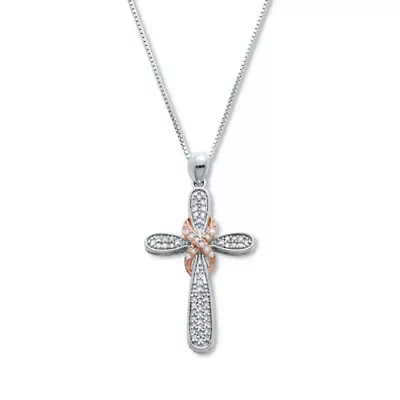 .23 TCW Diamond Platinum-Plated Sterling Silver Cross Pendant 18 Inches