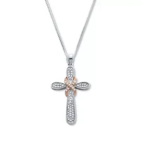 .23 TCW Diamond Platinum-Plated Sterling Silver Cross Pendant 18 Inches
