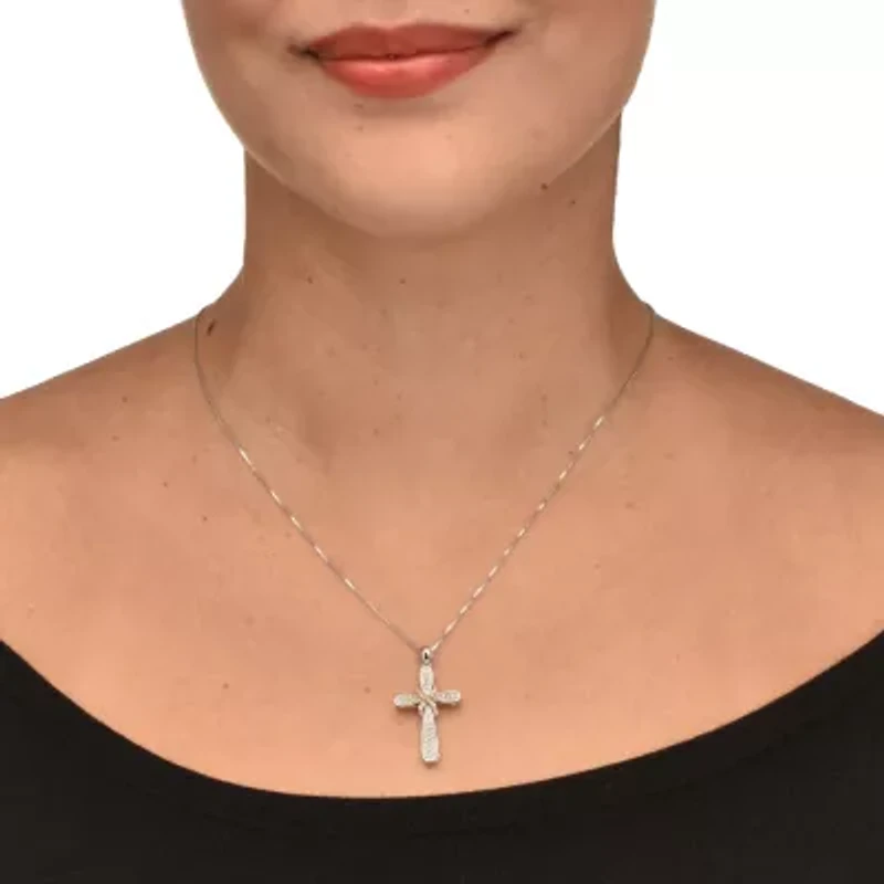 .23 TCW Diamond Platinum-Plated Sterling Silver Cross Pendant 18 Inches