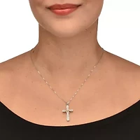 .23 TCW Diamond Platinum-Plated Sterling Silver Cross Pendant 18 Inches