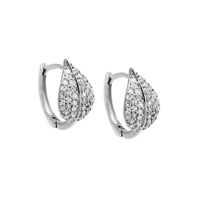 Diamond Pave Leaf Huggie Earring 14K