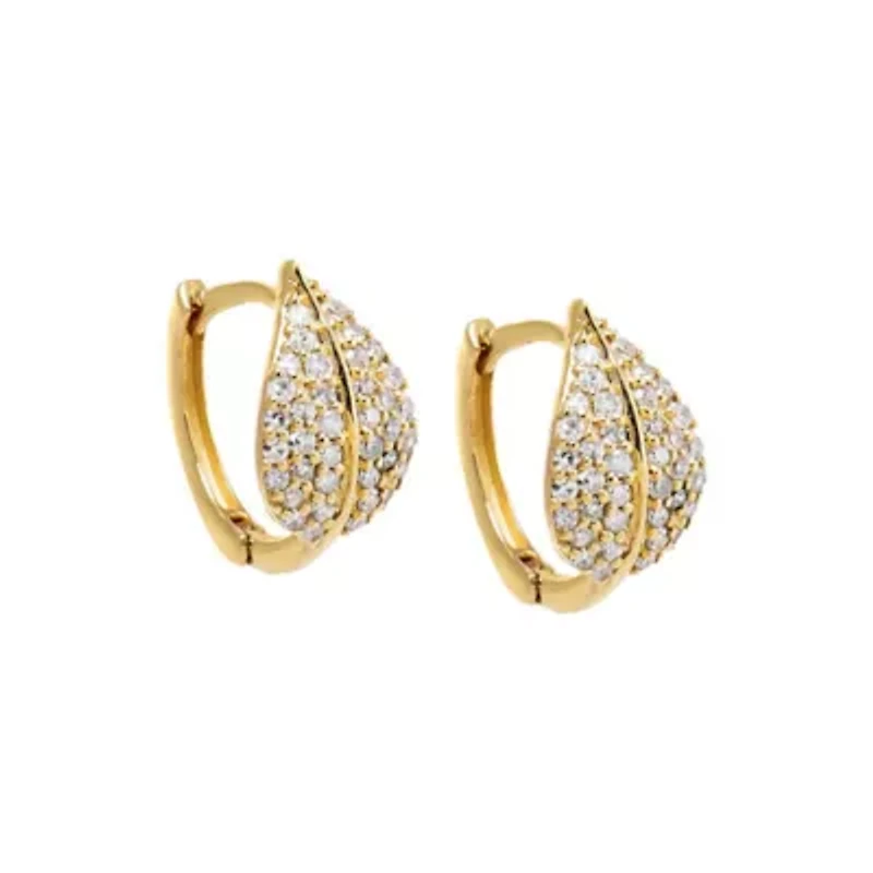 Diamond Pave Leaf Huggie Earring 14K
