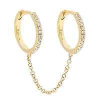 Diamond Double Huggie Chain Earring 14K