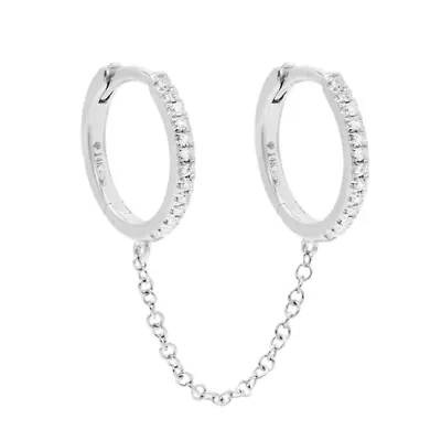 Diamond Double Huggie Chain Earring 14K