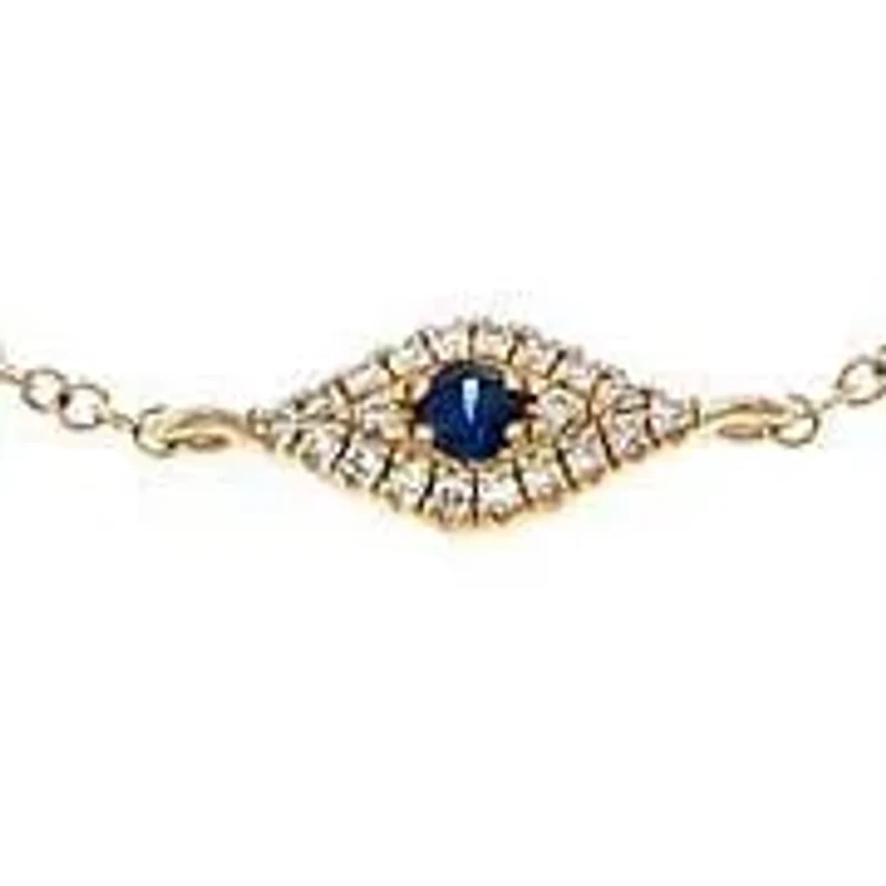 Diamond Pave X Sapphire Blue Evil Eye Charm Bracelet 14K
