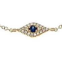 Diamond Pave X Sapphire Blue Evil Eye Charm Bracelet 14K