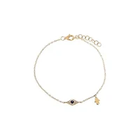 Diamond Pave X Sapphire Blue Evil Eye Charm Bracelet 14K