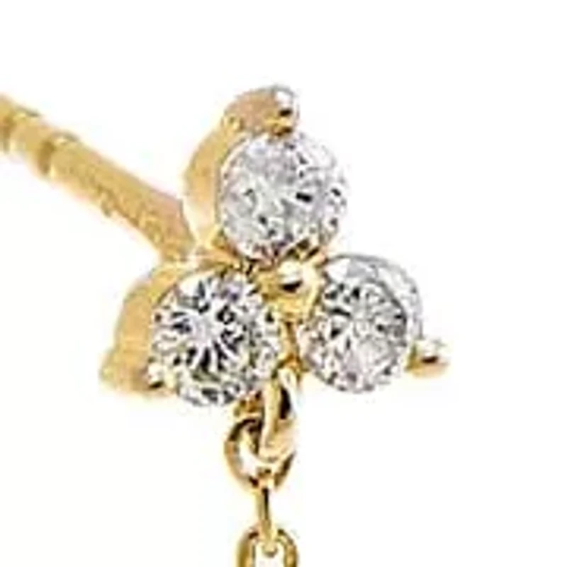 Diamond Trio Cluster Chain Double Stud Earring 14K