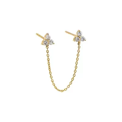 Diamond Trio Cluster Chain Double Stud Earring 14K