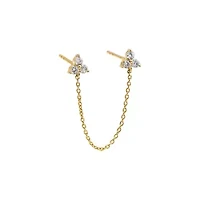 Diamond Trio Cluster Chain Double Stud Earring 14K