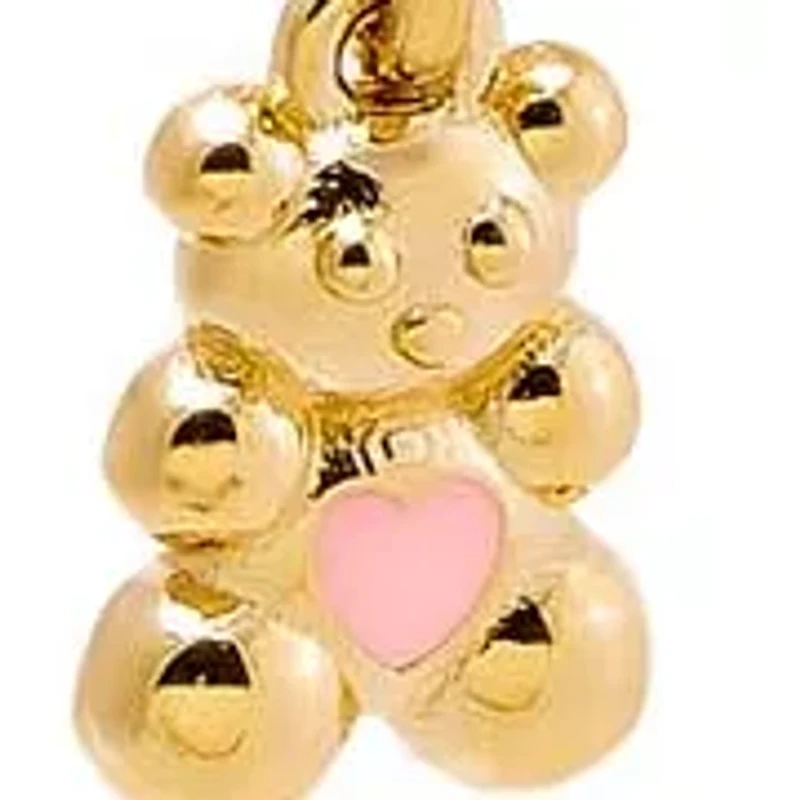 Kids Pink Heart Bear Huggie Earring 14K