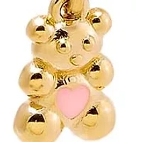 Kids Pink Heart Bear Huggie Earring 14K