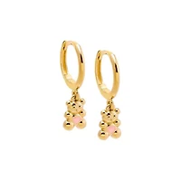 Kids Pink Heart Bear Huggie Earring 14K