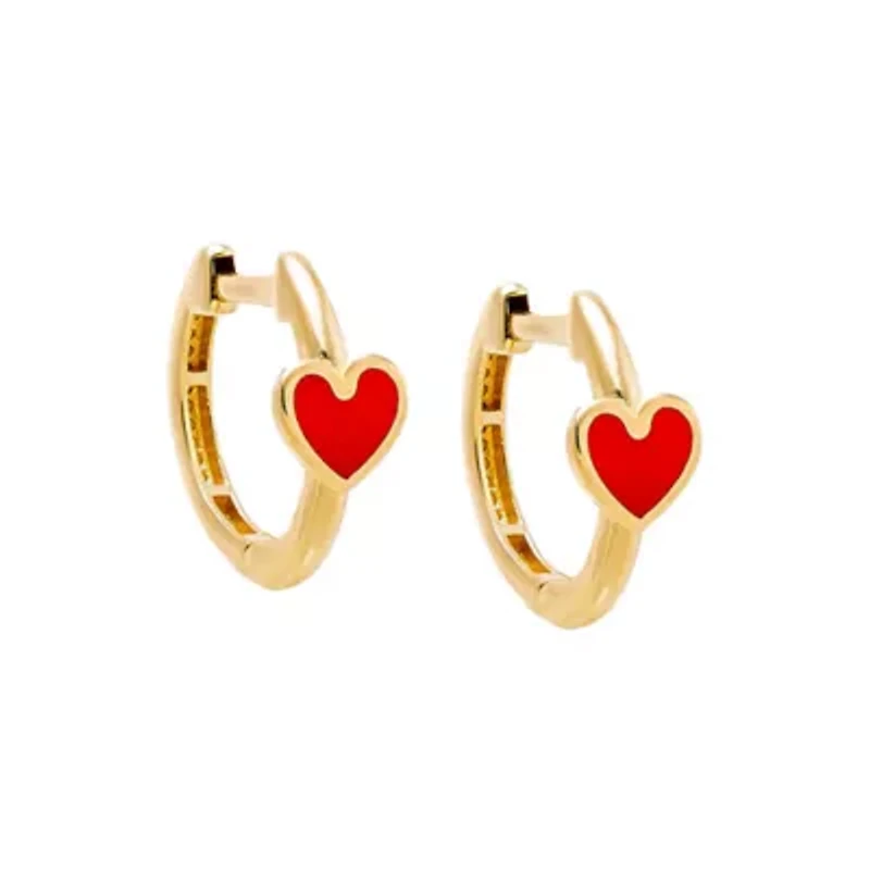 Kids Red Heart Huggie Earring 14K