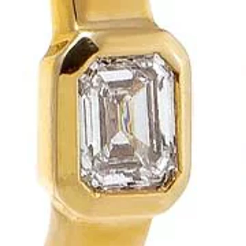 Diamond Emerald Bezel Wide Huggie Earring 14K