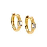 Diamond Emerald Bezel Wide Huggie Earring 14K