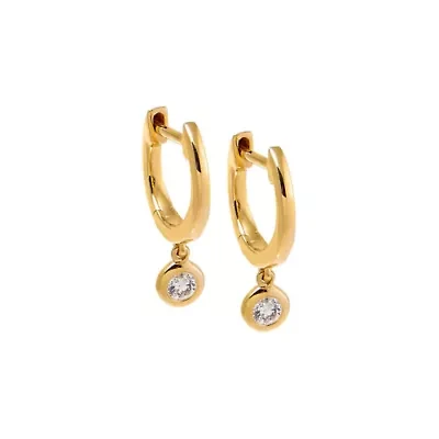 Diamond Solitaire Bezel Dangling Huggie Earring 14K