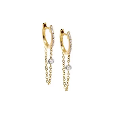 Floating Diamond Chain Pave Huggie Earring 14K
