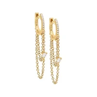Pave Diamond Double Chain Huggie Earring 14K