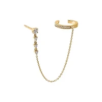 Diamond Chain X Pave Ear Cuff Stud Earring 14K