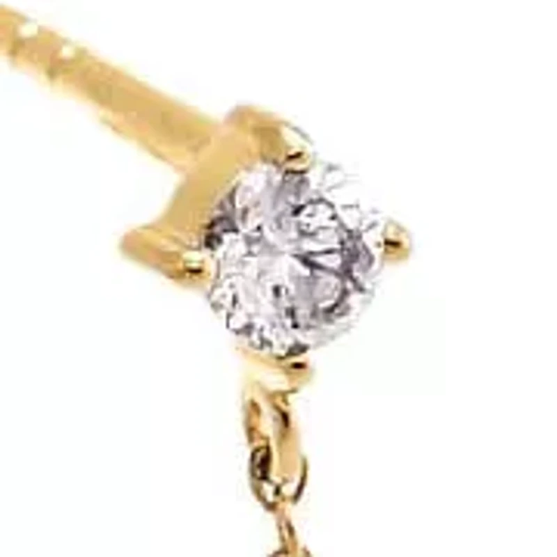 Diamond Solitaire Chain X Huggie Earring 14K