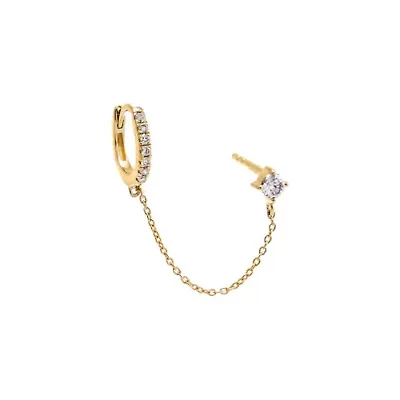Diamond Solitaire Chain X Huggie Earring 14K