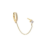 Diamond Solitaire Chain X Huggie Earring 14K